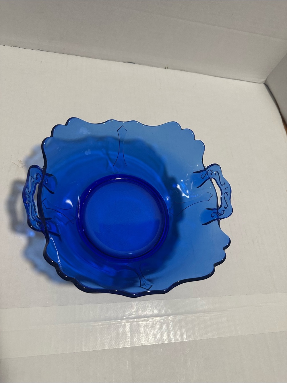 vintage L.E. Smith cobalt blue depression glass bowl mt pleasant 2 handled bowl